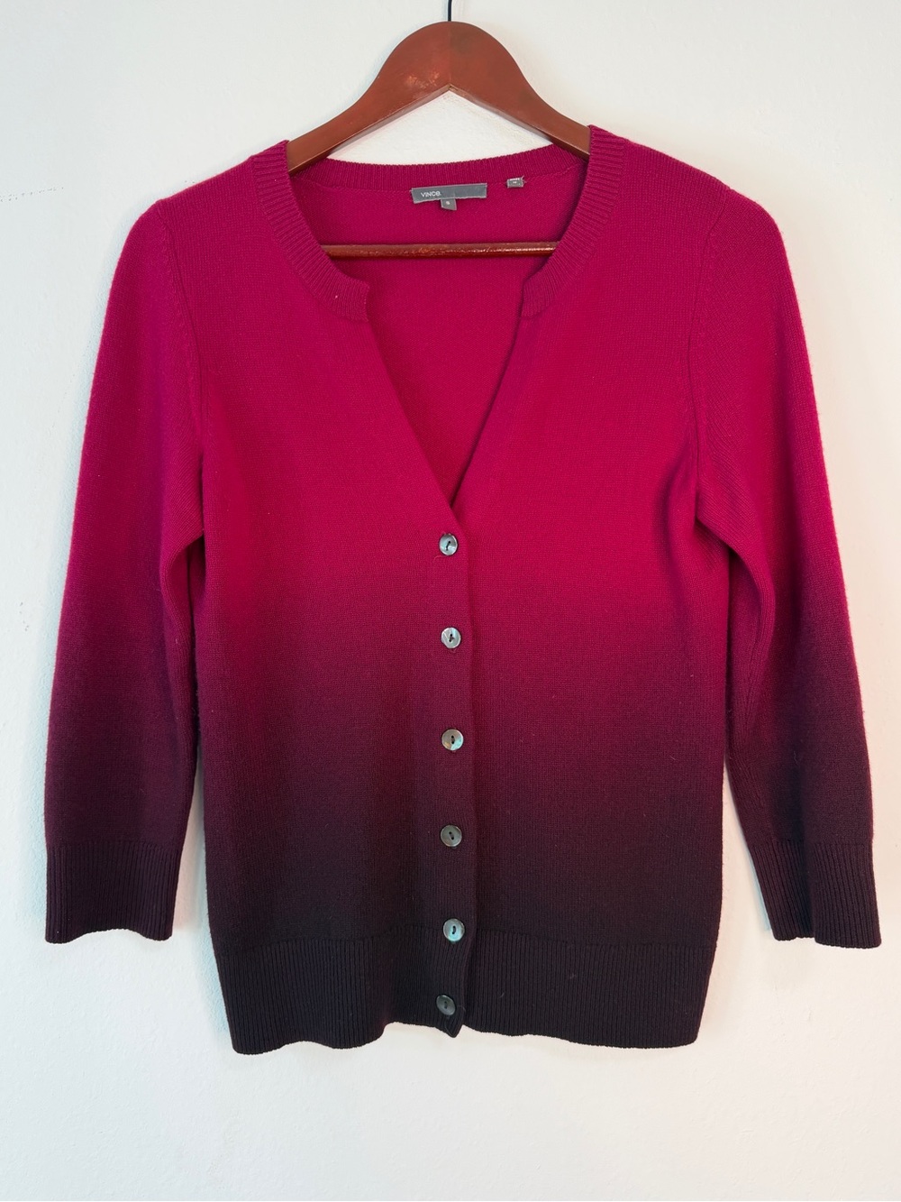 Vince 100% Cashmere Vneck Cardigan Sweater Pink Purple Ombre Womens Small Boho